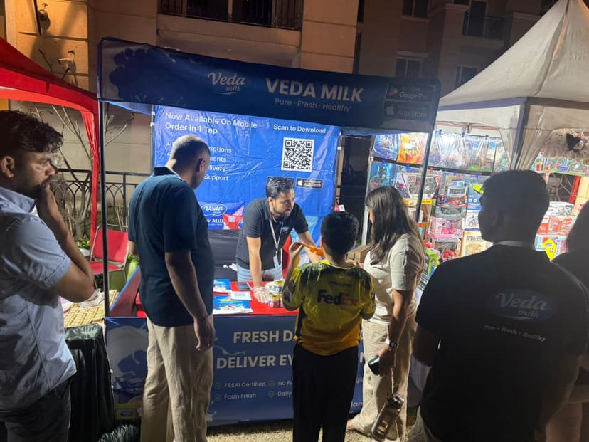 Families at Veda Milk stall event in ATS Le Grandiose, Noida